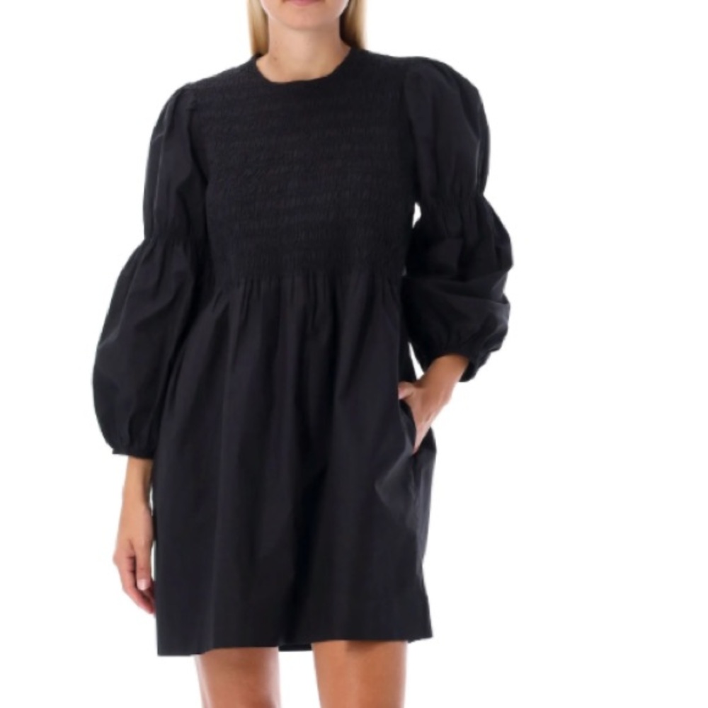 Ganni Black Mini Puff Sleeve Dress